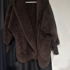 Oversized Teddy Jacket in Dark Brown with Hood